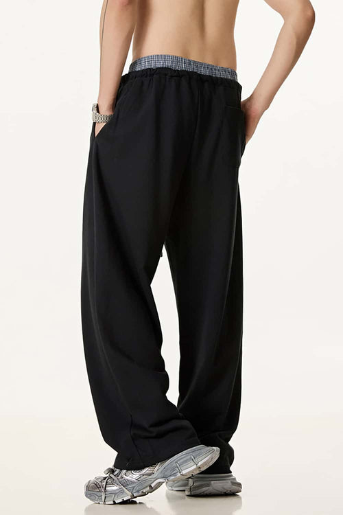 Panel-Waist Wide-Leg Sweatpants - Metallic Black