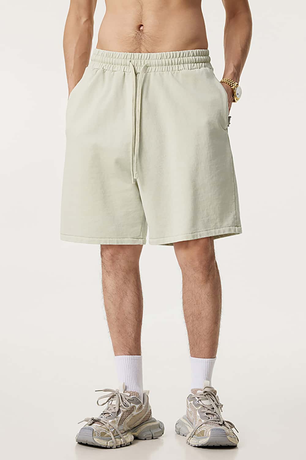 Washed Cotton Casual Shorts with Textured Pattern