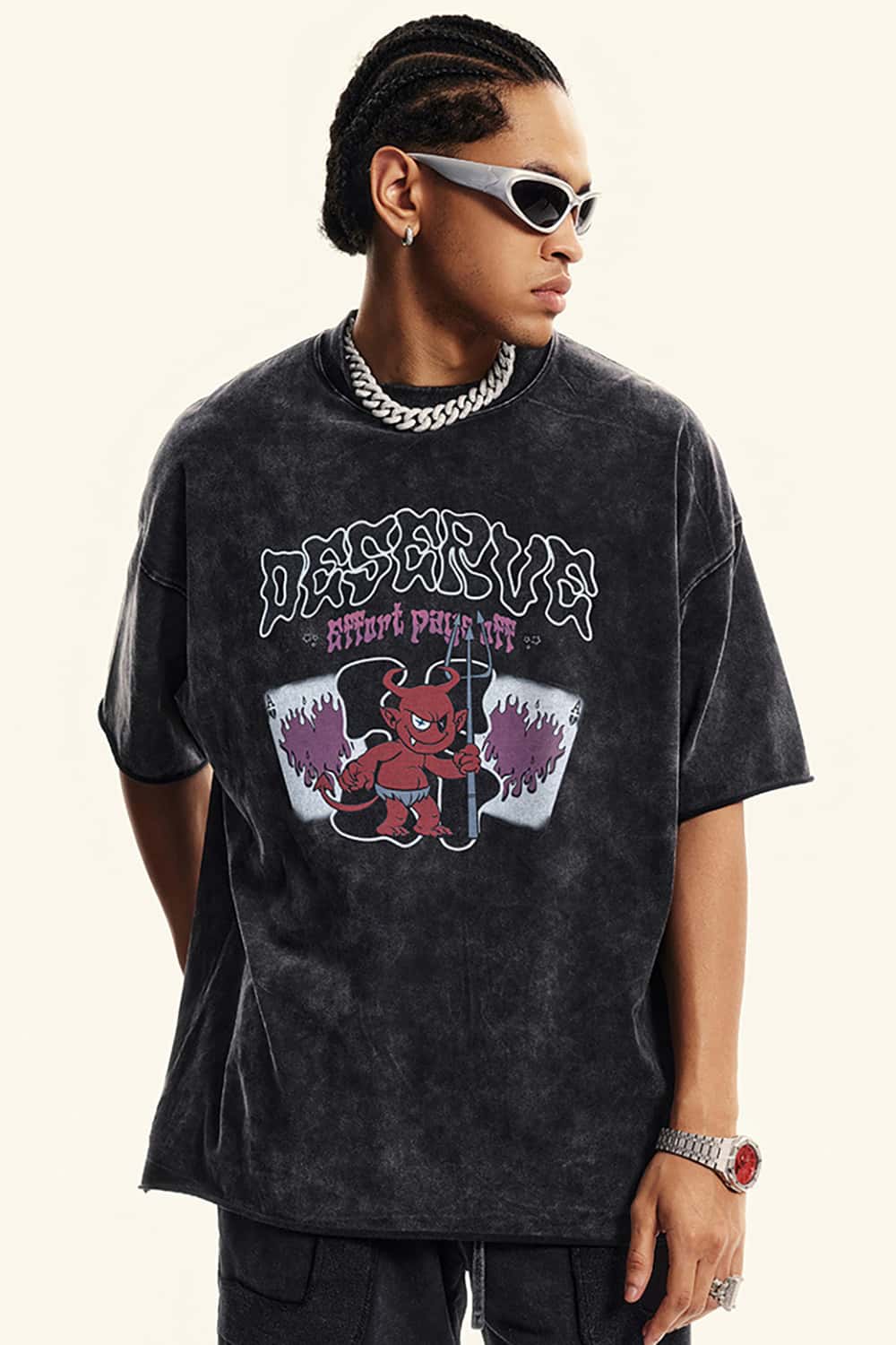 "Deserve" Vintage Washed Cotton Graphic T-Shirt