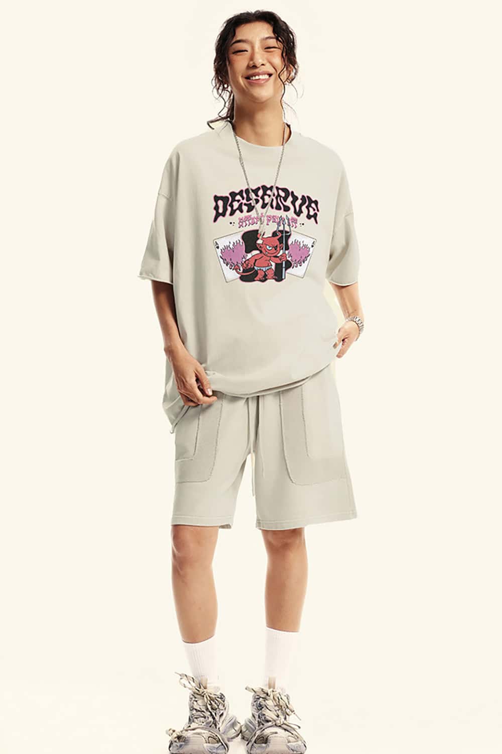 "Deserve" Vintage Washed Cotton Graphic T-Shirt