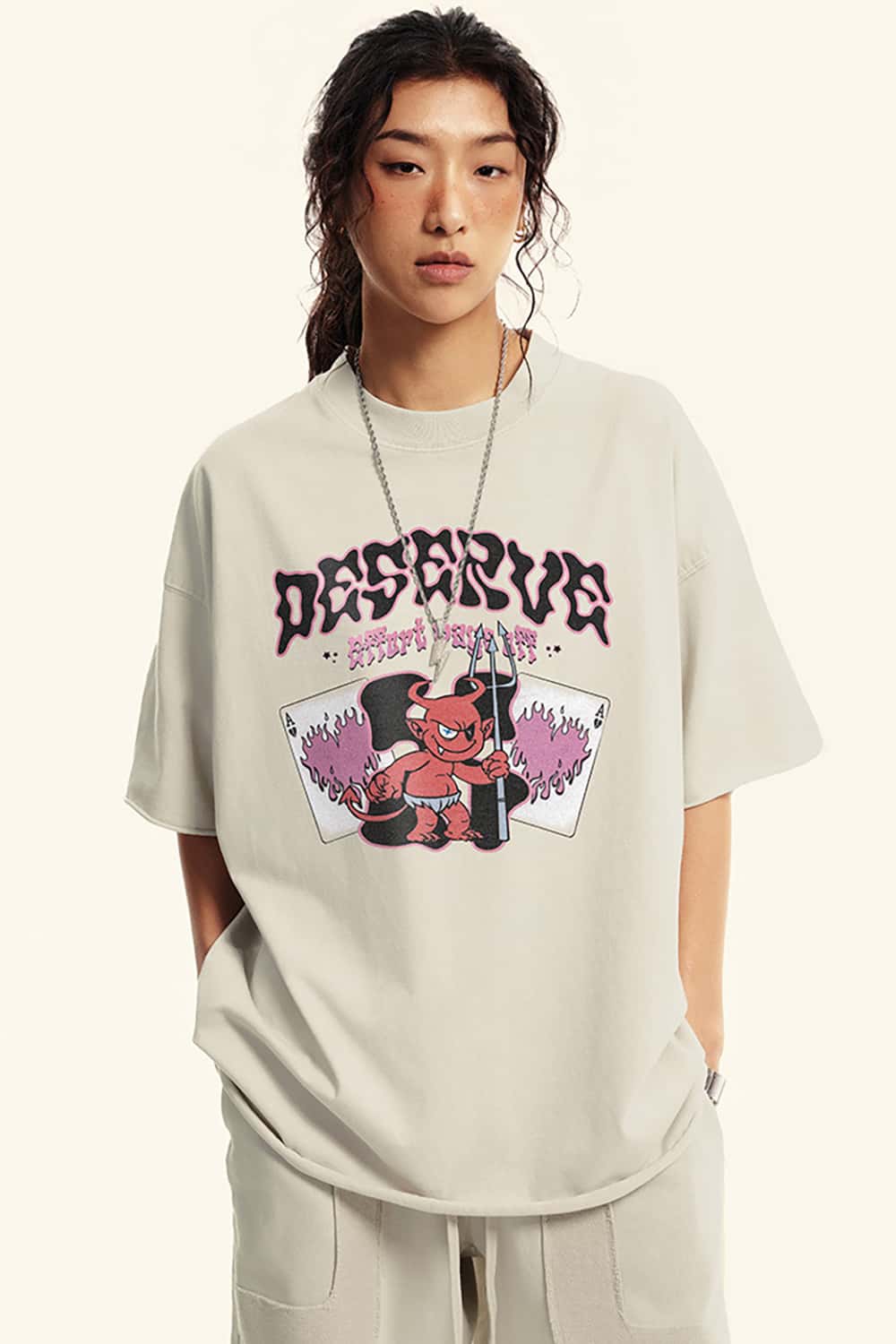 "Deserve" Vintage Washed Cotton Graphic T-Shirt