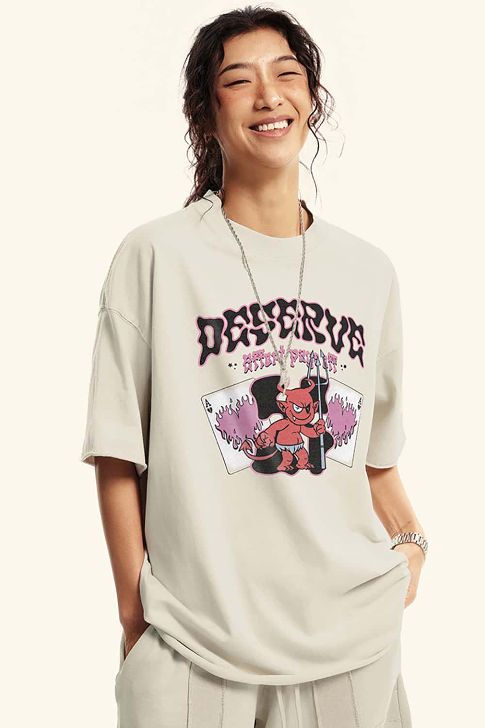 "Deserve" Vintage Washed Cotton Graphic T-Shirt