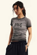 Washed Slim-Fit Graphic Tee - Dark Gray
