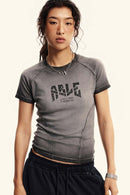 Washed Slim-Fit Graphic Tee - Dark Gray