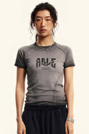 Washed Slim-Fit Graphic Tee - Dark Gray