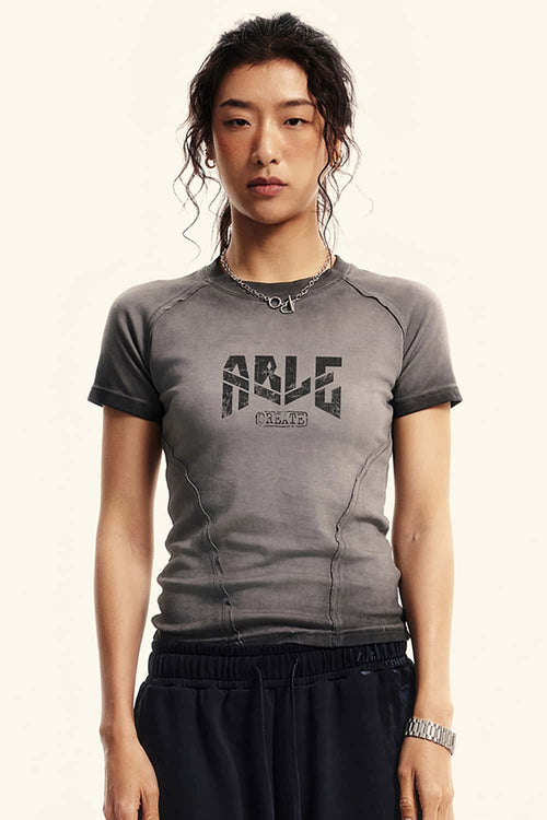 Washed Slim-Fit Graphic Tee - Dark Gray