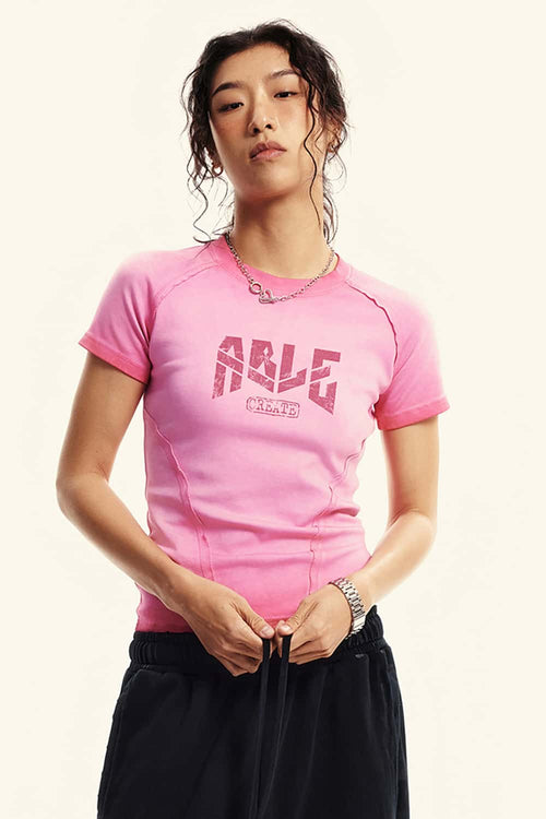 Washed Slim-Fit Graphic Tee - Rose Pink