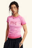 Washed Slim-Fit Graphic Tee - Rose Pink