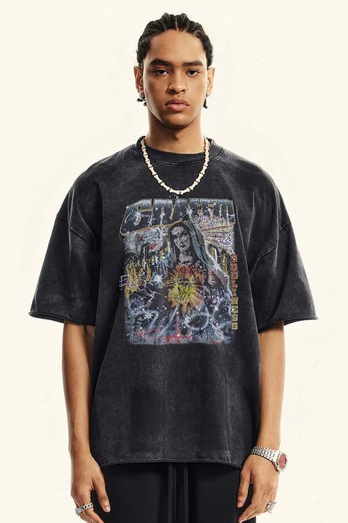 Washed Cotton Freedom Graphic Tee - Slate Black