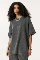 Heavyweight Snow-Wash Embroidered Tee - Dark Gray