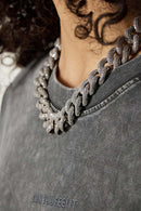 Heavyweight Snow-Wash Embroidered Tee - Dark Gray