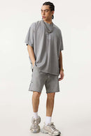 Heavyweight Snow-Wash Embroidered Tee - Medium Gray