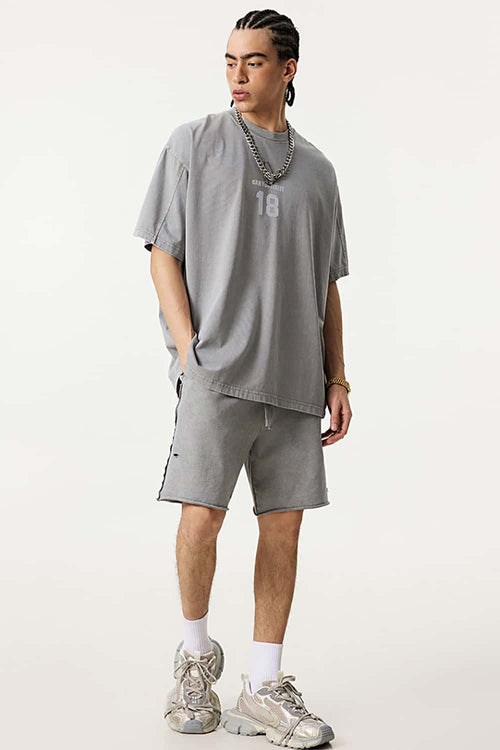 Heavyweight Snow-Wash Embroidered Tee - Medium Gray