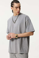 Heavyweight Snow-Wash Embroidered Tee - Medium Gray