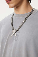 Heavyweight Snow-Wash Embroidered Tee - Medium Gray