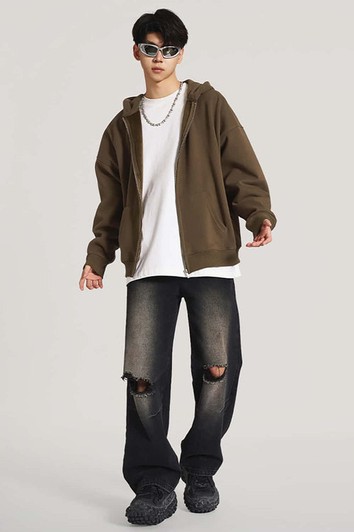 Ultra-Heavyweight Fleece Solid Hoodie - Brown