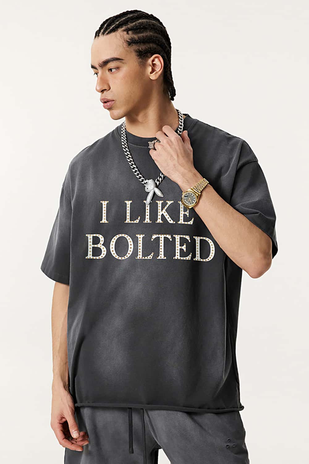 Vintage Washed Graphic Gradient Tee - Dark Gray