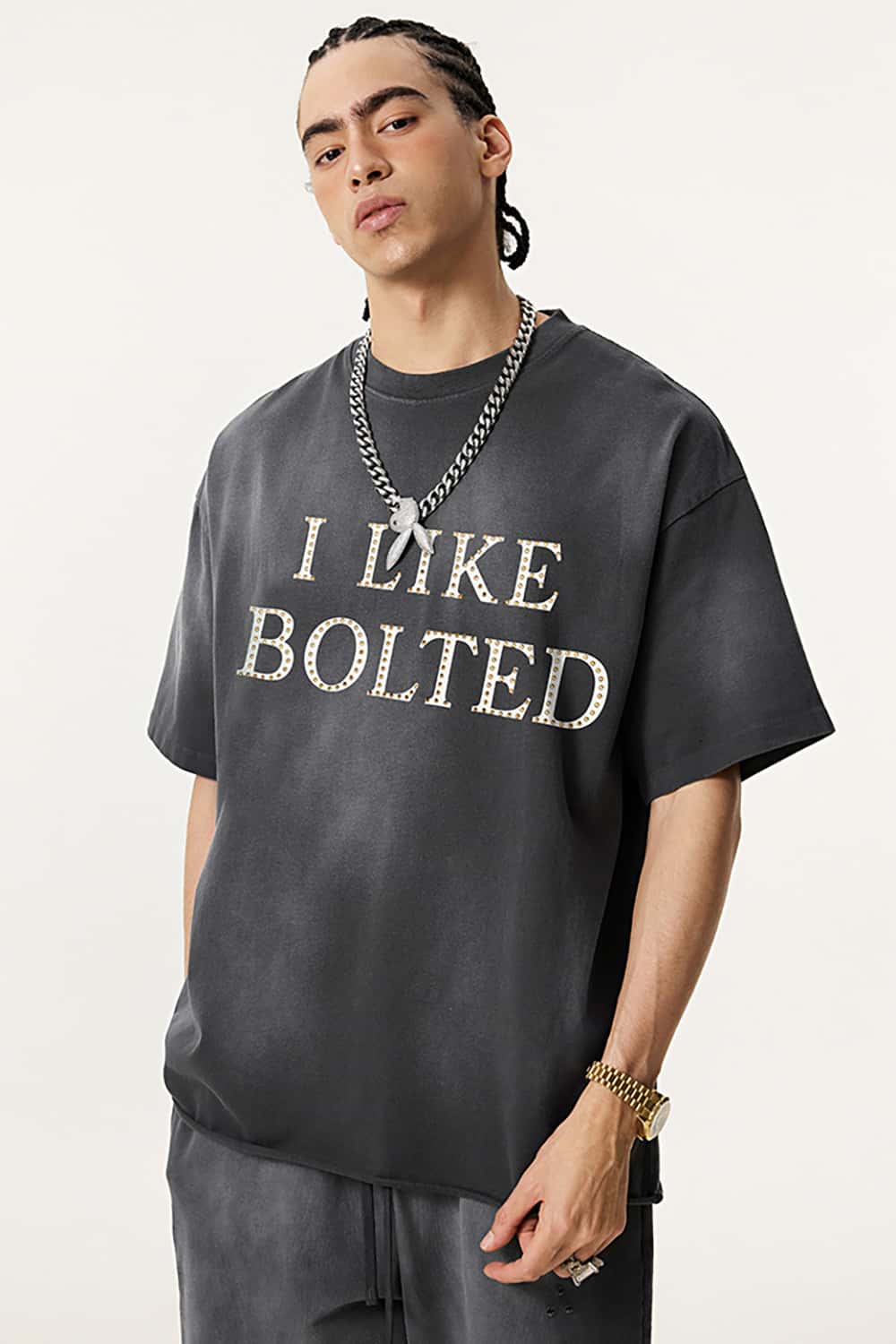 Vintage Washed Graphic Gradient Tee - Dark Gray