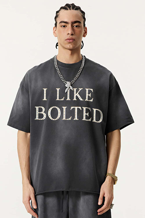 Vintage Washed Graphic Gradient Tee - Dark Gray