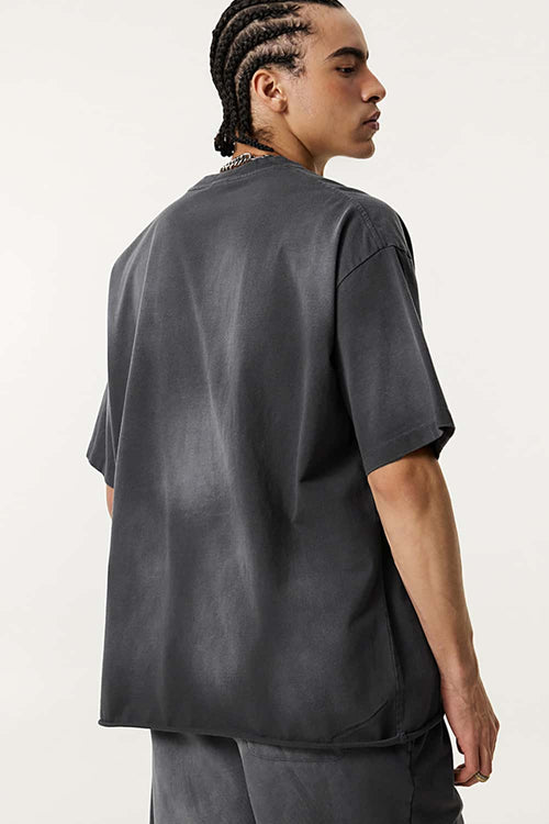 Vintage Washed Graphic Gradient Tee - Dark Gray