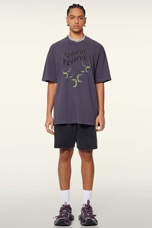 Heavyweight Snake Graphic Loose Tee - Grape Purple