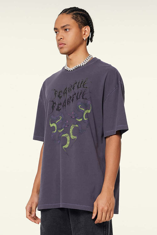 Heavyweight Snake Graphic Loose Tee - Grape Purple
