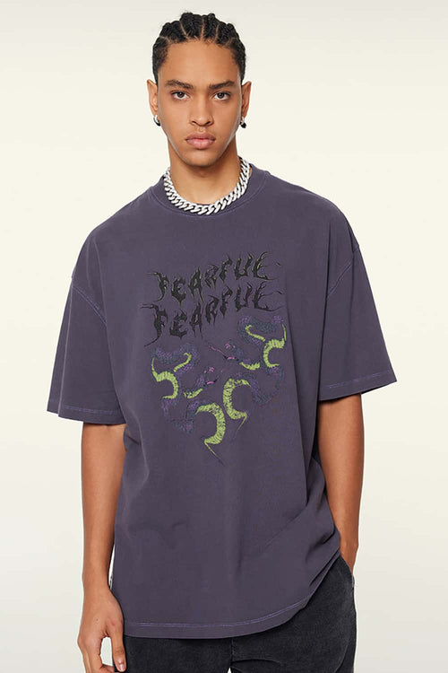 Heavyweight Snake Graphic Loose Tee - Grape Purple