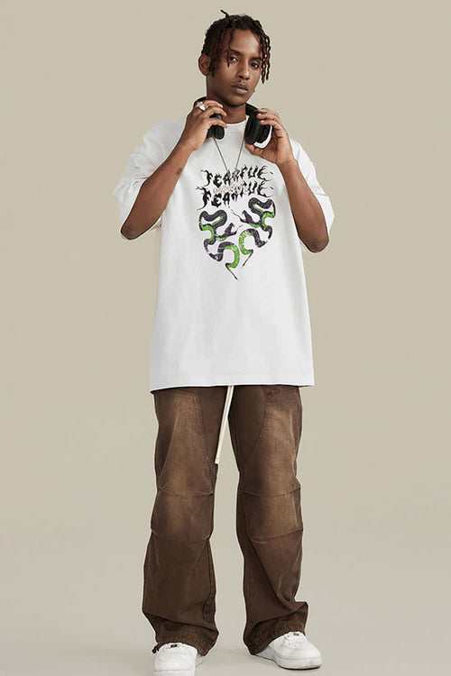Heavyweight Snake Graphic Loose Tee - White