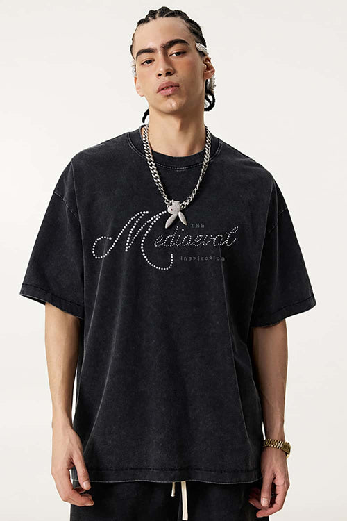 Vintage Pearl-Stud Graphic Tee - Vintage Black