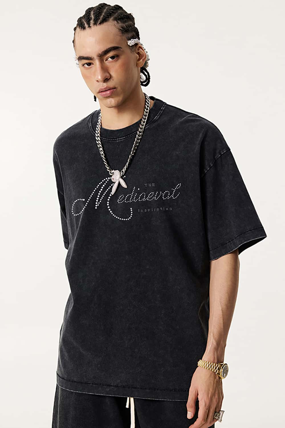 Vintage Pearl-Stud Graphic Tee - Vintage Black