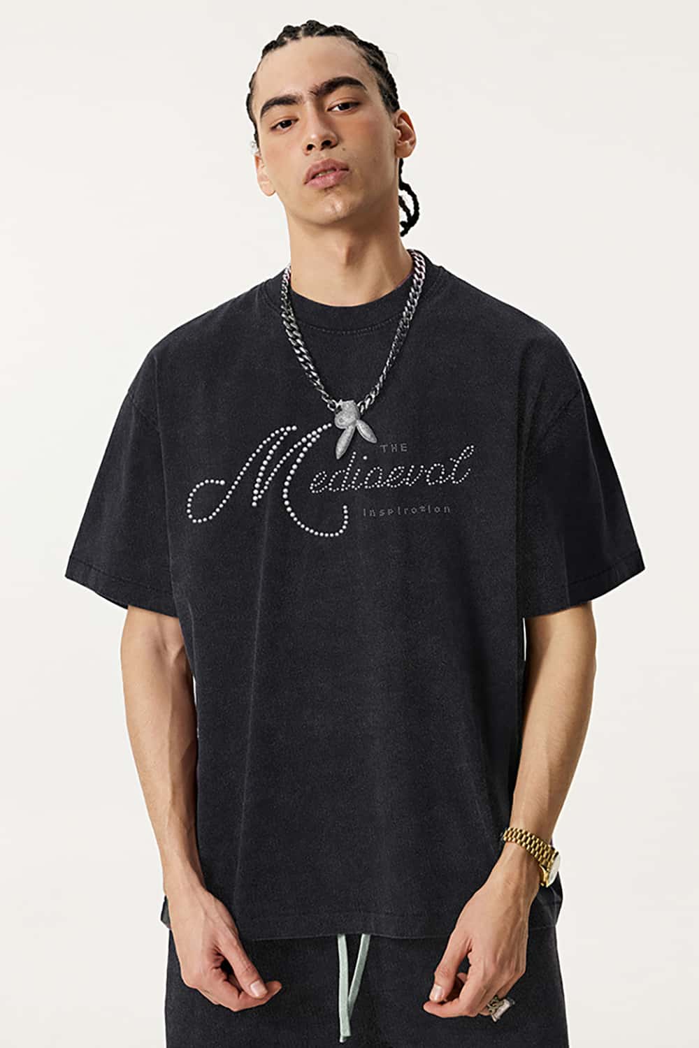 Vintage Pearl-Stud Graphic Tee - Vintage Black