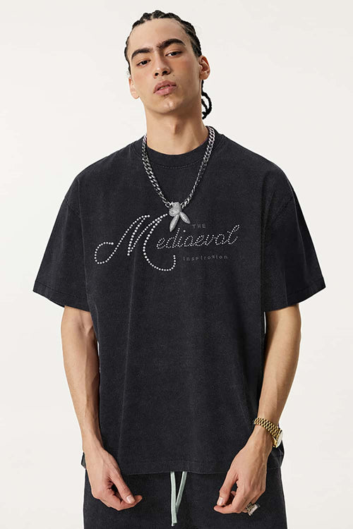 Vintage Pearl-Stud Graphic Tee - Vintage Black
