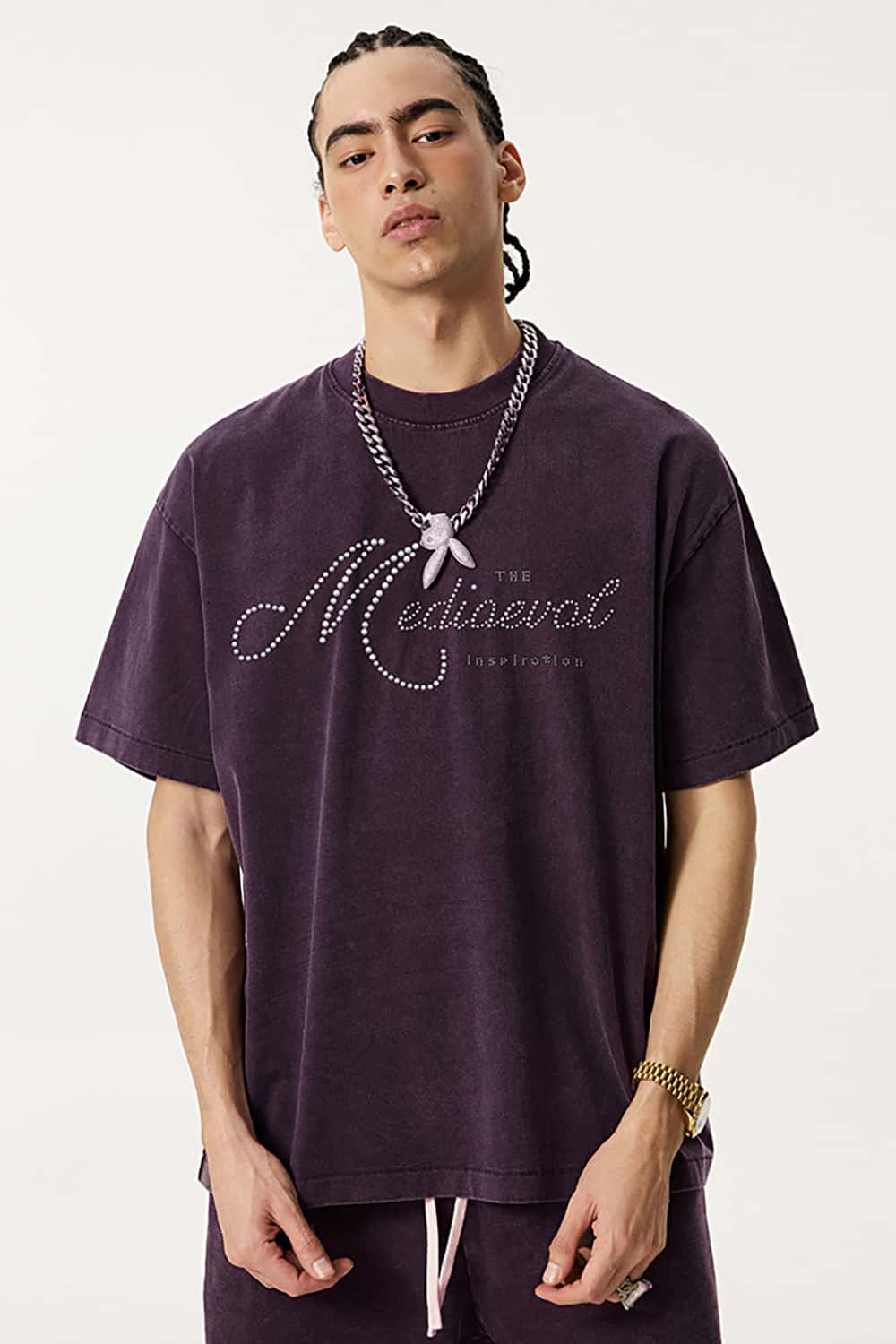 Vintage Pearl-Stud Graphic Tee - Vintage Purple