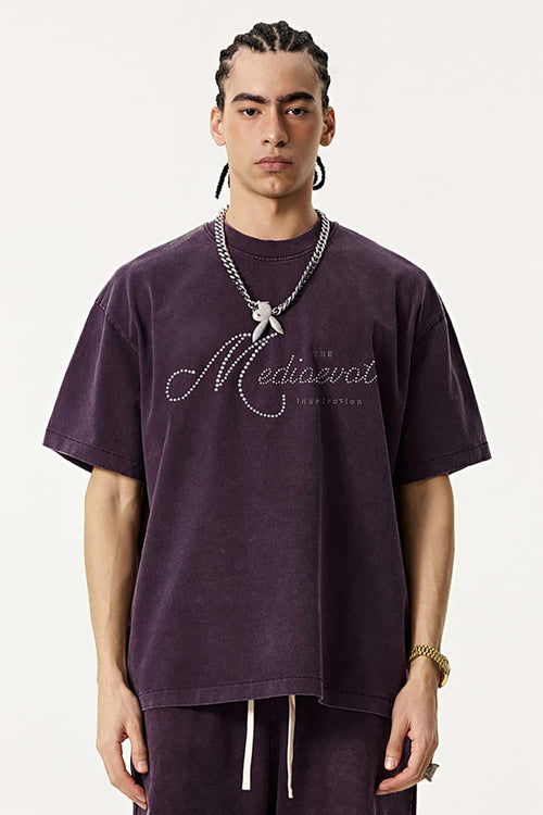 Vintage Pearl-Stud Graphic Tee - Vintage Purple