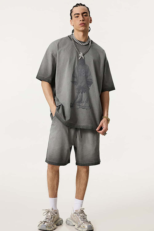 Heavyweight Embroidered Graphic Tee - Washed Gray
