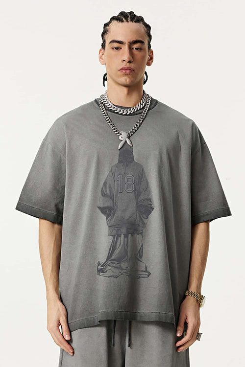 Heavyweight Embroidered Graphic Tee - Washed Gray