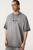 Heavyweight Towel Embroidered Distressed Graphic Tee - Washed Gray