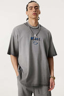 Heavyweight Towel Embroidered Distressed Graphic Tee - Washed Gray