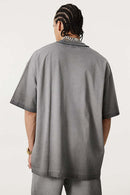 Heavyweight Towel Embroidered Distressed Graphic Tee - Washed Gray