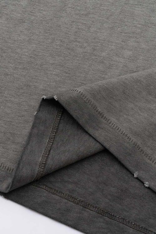 Heavyweight Towel Embroidered Distressed Graphic Tee - Washed Gray