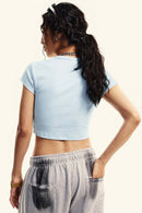 Fitted Racing Crop Tee - Sky Blue