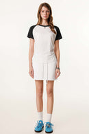 Women's Ruched Colorblock Raglan Tee - Black And White