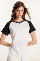 Women's Ruched Colorblock Raglan Tee - Black And White