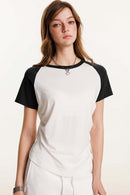 Women's Ruched Colorblock Raglan Tee - Black And White