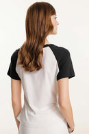 Women's Ruched Colorblock Raglan Tee - Black And White