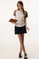 Women's Ruched Colorblock Raglan Tee - Gray Camel And Coffee
