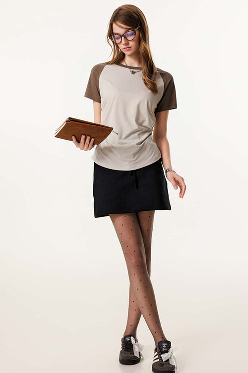 Women's Ruched Colorblock Raglan Tee - Gray Camel And Coffee