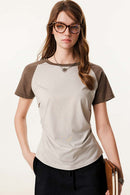 Women's Ruched Colorblock Raglan Tee - Gray Camel And Coffee