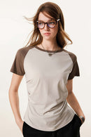 Women's Ruched Colorblock Raglan Tee - Gray Camel And Coffee