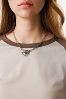 Women's Ruched Colorblock Raglan Tee - Gray Camel And Coffee